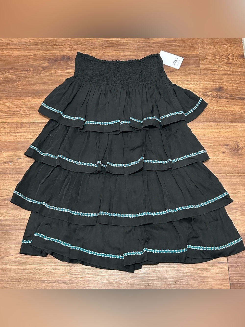 NWT MISA Los Angeles Women's Black Midi Ruffle Skirt - Size XS